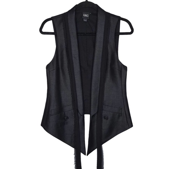 EDUN Open Front Silk Tie Vest XS Gray Black Modern Corporate Goth Lagenlook - Picture 1 of 12
